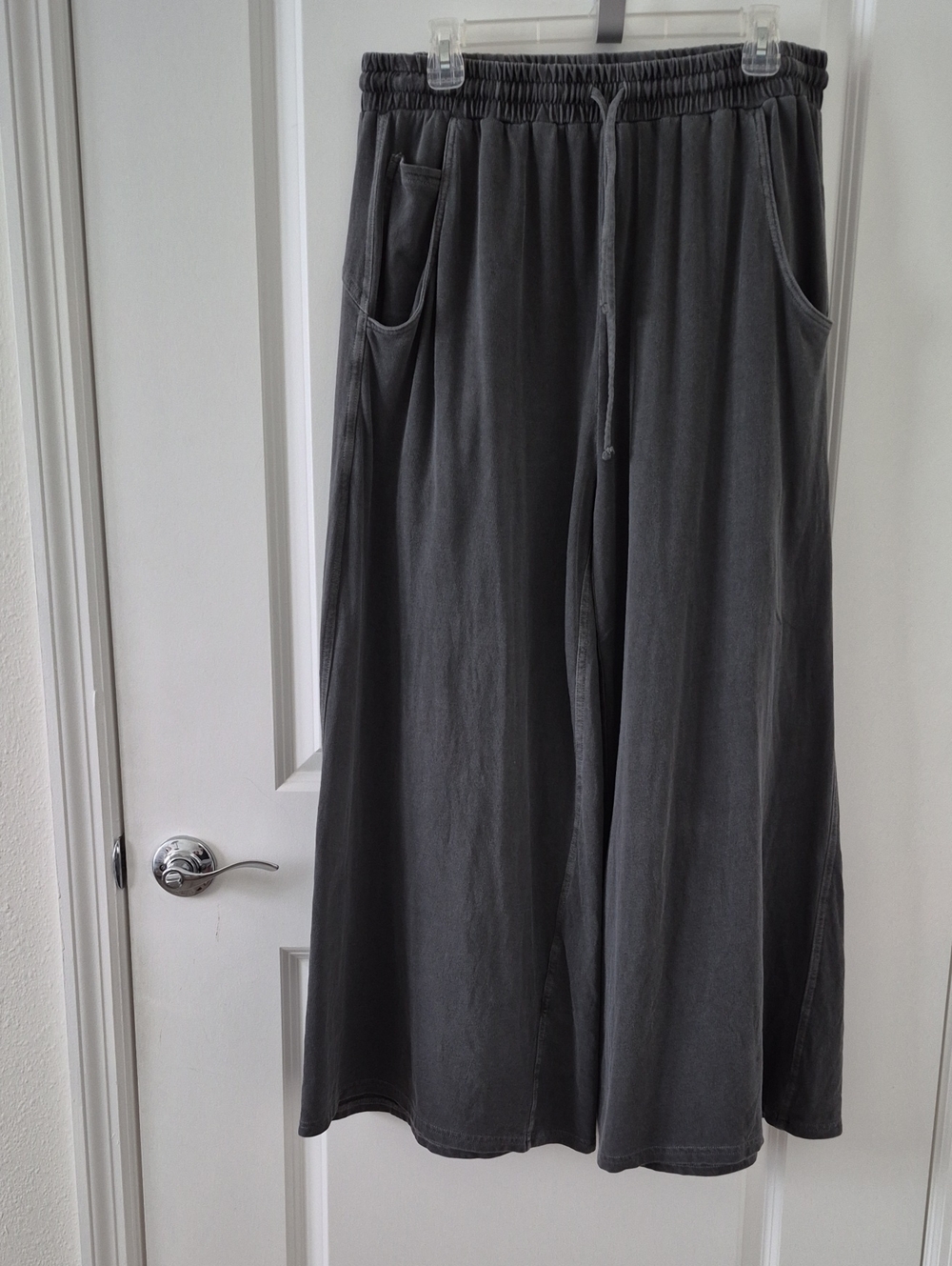 Zenana Outfitters Wide-Leg Drawstring Joggers in Charcoal